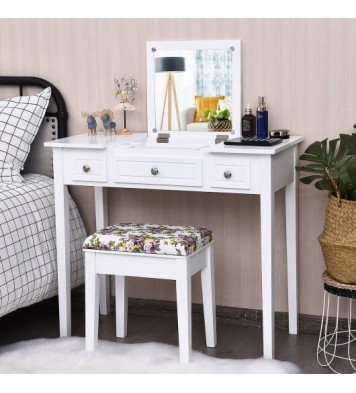 Vanity Dressing Table Set with Flip Top Mirror and 3 Drawers