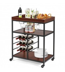 3 Tiers Storage Bar Serving Cart with Wine Rack