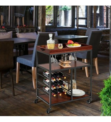 3 Tiers Storage Bar Serving Cart with Wine Rack