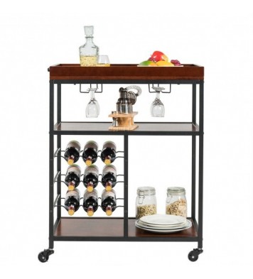 3 Tiers Storage Bar Serving Cart with Wine Rack