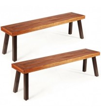 Set of 2 Patio Acacia Wood Dining Benches