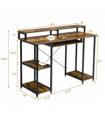 47 Inches Computer Desk Writing Study Table with Keyboard Tray and Monitor Stand