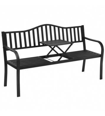 Patio Garden Bench Steel Frame with Adjustable Center Table