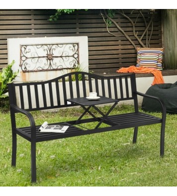 Patio Garden Bench Steel Frame with Adjustable Center Table