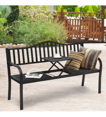 Patio Garden Bench Steel Frame with Adjustable Center Table