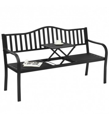 Patio Garden Bench Steel Frame with Adjustable Center Table