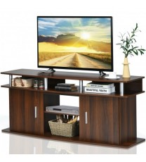 63 Inch TV Entertainment Console Center with 2 Cabinets-Walnut