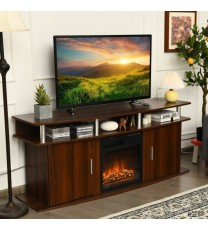 63 Inch TV Entertainment Console Center with 2 Cabinets-Walnut