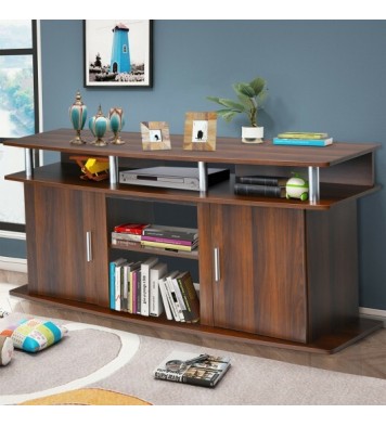 63 Inch TV Entertainment Console Center with 2 Cabinets-Walnut