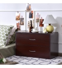 2-Drawer Dresser Horiztonal Organizer End Table Nightstand with Handle Wood-Brown