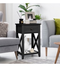 Storage End Bedside Drawer Nightstand w/ Bottom Shelf-Black