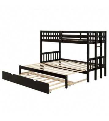 Twin Pull-Out Bunk Bed with Trundle Wooden Ladder-Espresso