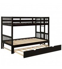 Twin Pull-Out Bunk Bed with Trundle Wooden Ladder-Espresso