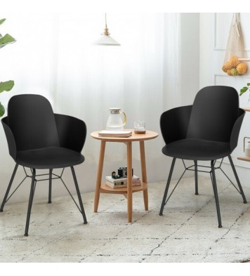 Set of 2 Metal Frame Modern Petal-Shape Plastic Dining Chairs-Black