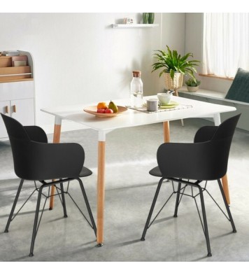 Set of 2 Metal Frame Modern Petal-Shape Plastic Dining Chairs-Black