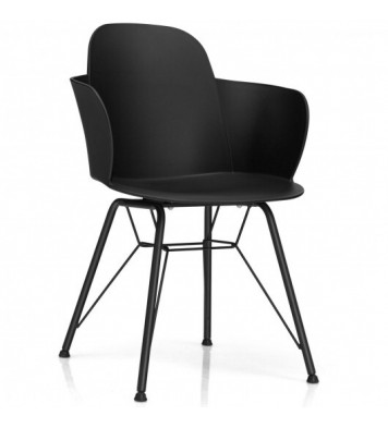 Set of 2 Metal Frame Modern Petal-Shape Plastic Dining Chairs-Black