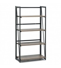 4-Tier Folding Bookshelf No-Assembly Industrial Bookcase Display Shelves