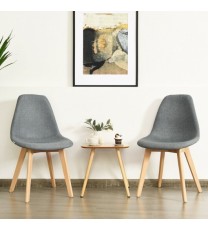 2 Pieces Modern Dining Chair Set with Wood Legs and Fabric Cushion Seat