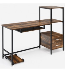 55.5 Inch Computer Desk with Movable Stand and Bookshelves-Rustic Brown