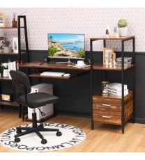 55.5 Inch Computer Desk with Movable Stand and Bookshelves-Rustic Brown