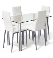 5 Pieces Dining Set with 4 PVC Leather Chairs