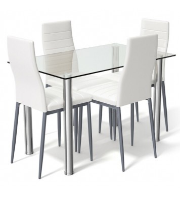 5 Pieces Dining Set with 4 PVC Leather Chairs