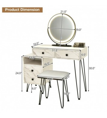 Modern Dressing Table with Storage Cabinet-White