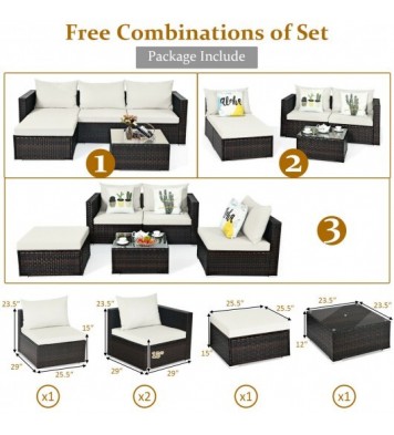 5 Pieces Patio Rattan Sectional Furniture Set with Cushions and Coffee Table -Navy