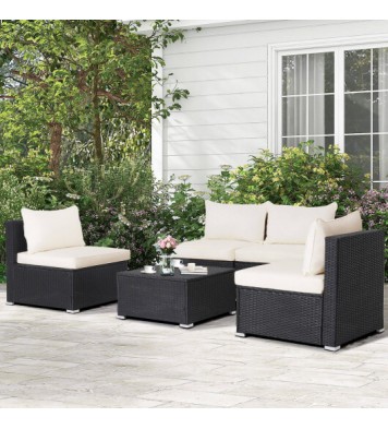 5 Pieces Outdoor Patio Furniture Set with Cushions and Coffee Table