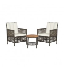 3 Pieces Patio Rattan Furniture Set with Cushioned Sofas and Wood Table Top-White