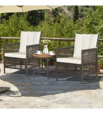 3 Pieces Patio Rattan Furniture Set with Cushioned Sofas and Wood Table Top-White