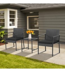 3 Pieces Modern Heavy Duty Patio Furniture Set with Coffee Table-Black