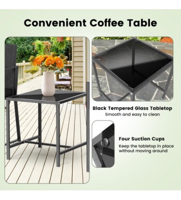 3 Pieces Modern Heavy Duty Patio Furniture Set with Coffee Table-Black