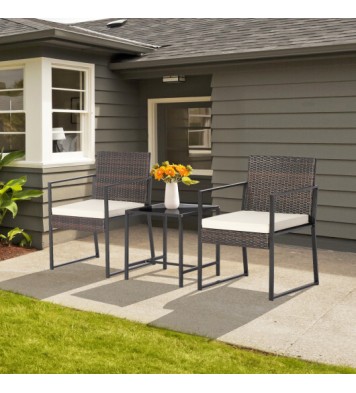 3 Pieces Modern Heavy Duty Patio Furniture Set with Coffee Table-Black