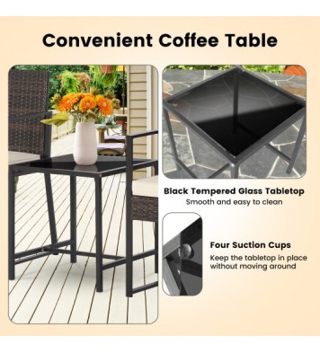 3 Pieces Modern Heavy Duty Patio Furniture Set with Coffee Table-Black