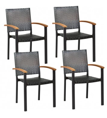 Set of 4 Outdoor Patio PE Rattan Dining Chairs with Powder-coated Steel Frame