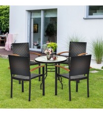 Set of 4 Outdoor Patio PE Rattan Dining Chairs with Powder-coated Steel Frame