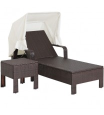 Outdoor Chaise Lounge Chair and Table Set with Folding Canopy and Armrests