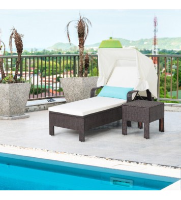 Outdoor Chaise Lounge Chair and Table Set with Folding Canopy and Armrests