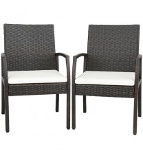 2 Pieces Patio Wicker Dining Armchair Set with Soft Zippered Cushion-Set of 2