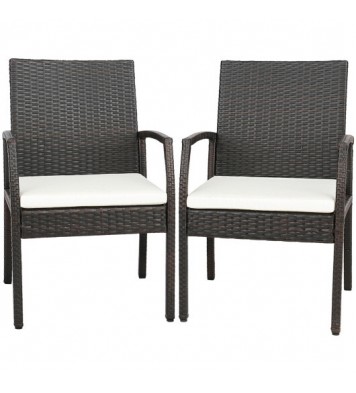 2 Pieces Patio Wicker Dining Armchair Set with Soft Zippered Cushion-Set of 2