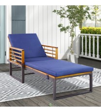 Adjustable Cushioned Patio Chaise Lounge Chair with 4-Level Backrest-Navy