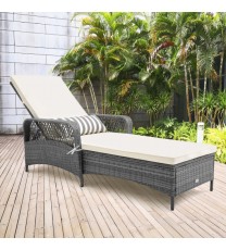 Outdoor Chaise Lounge Chair Recliner with 6-Level Backrest Cushion and Pillow