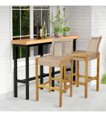 Set of 2 Rattan Patio Wood Barstools Dining Chairs with Backrest-Set of 2