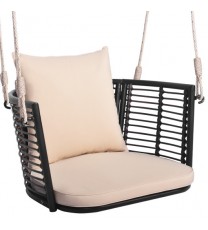 Single Person Hanging Seat with Woven Rattan Backrest for Backyard