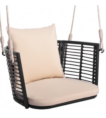 Single Person Hanging Seat with Woven Rattan Backrest for Backyard