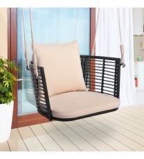 Single Person Hanging Seat with Woven Rattan Backrest for Backyard