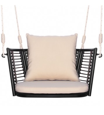 Single Person Hanging Seat with Woven Rattan Backrest for Backyard