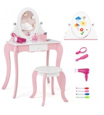 Pretend Kids Vanity Set with 360?° Rotatable Mirror and Play Accessories