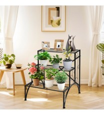 3-Tier Metal Plant Rack Garden Shelf in Stair Style